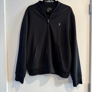 Polo Ralph Lauren Track Jacket Black Front Zip Slant Pocket Long Sleeve Men Sz M